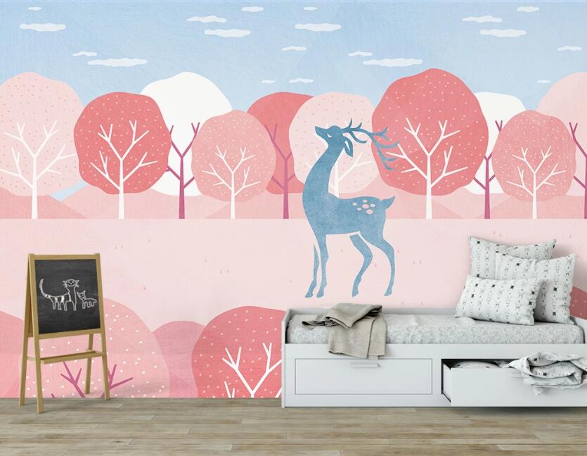 3D Wonderful Deer In Light Blue 2573 Wall Murals