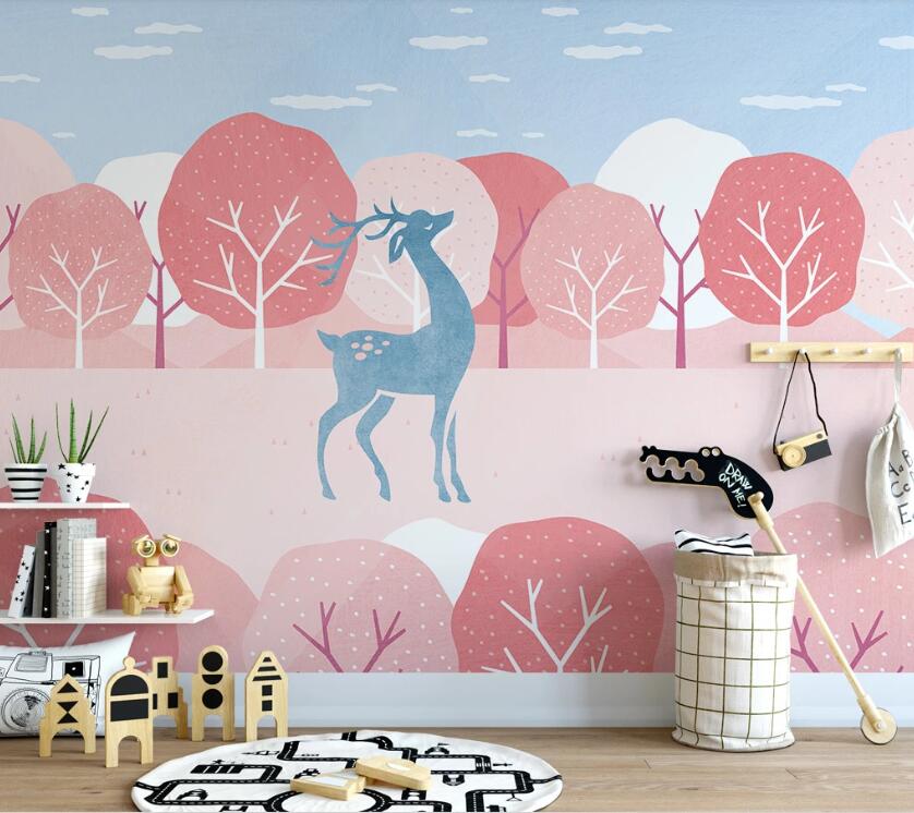 3D Wonderful Deer In Light Blue 2573 Wall Murals