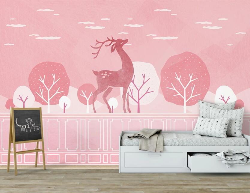 3D Wonderful Pink Deer 2571 Wall Murals