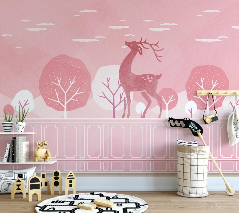 3D Wonderful Pink Deer 2571 Wall Murals