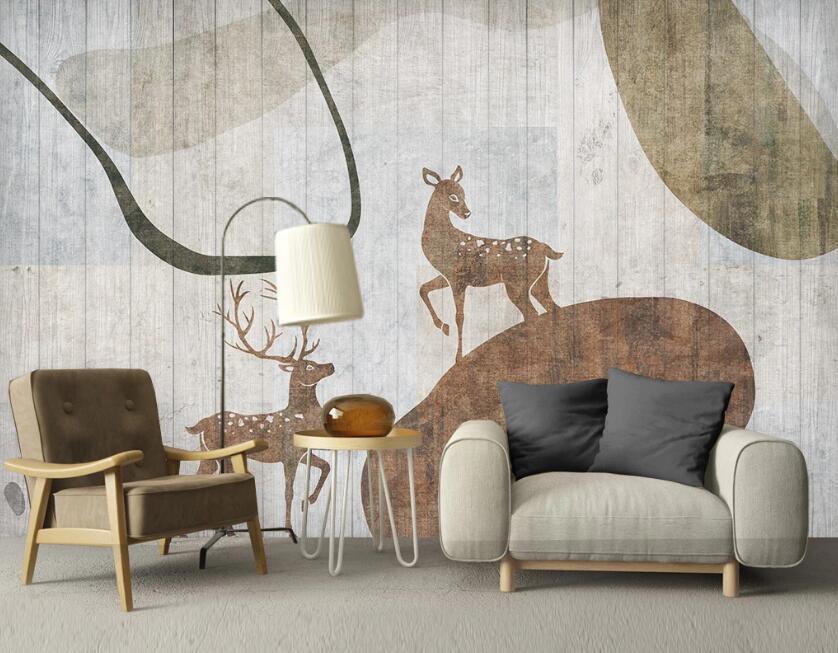 3D Deer On An Irregular Circle 2565 Wall Murals