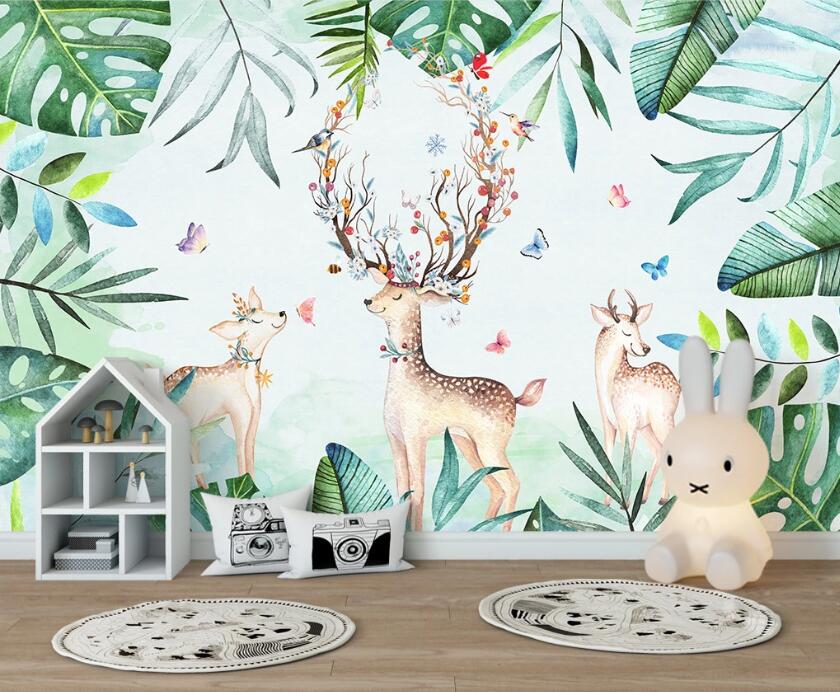 3D Antlers Entwined By Flowers 2558 Wall Murals