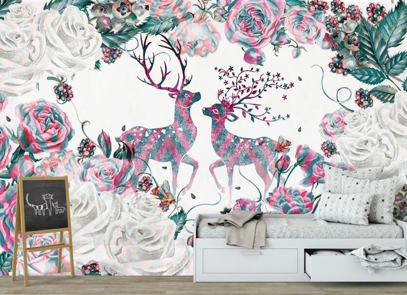 3D Blue Purple Twined Deer 2556 Wall Murals