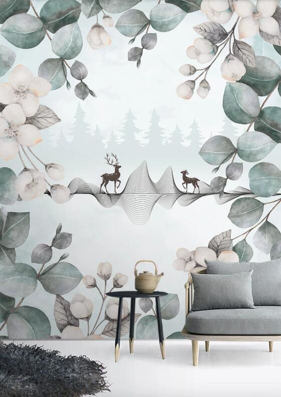3D Deer Approaching Each Other 2613 Wall Murals