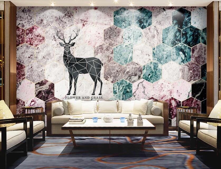 3D Black Geometric Stitching Deer 2551 Wall Murals