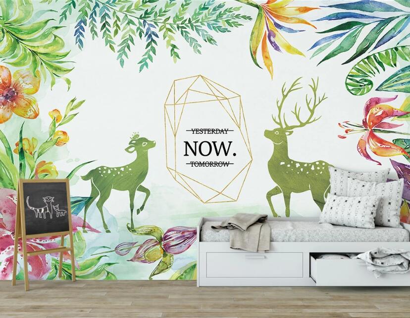 3D Green Cute Deer 2546 Wall Murals