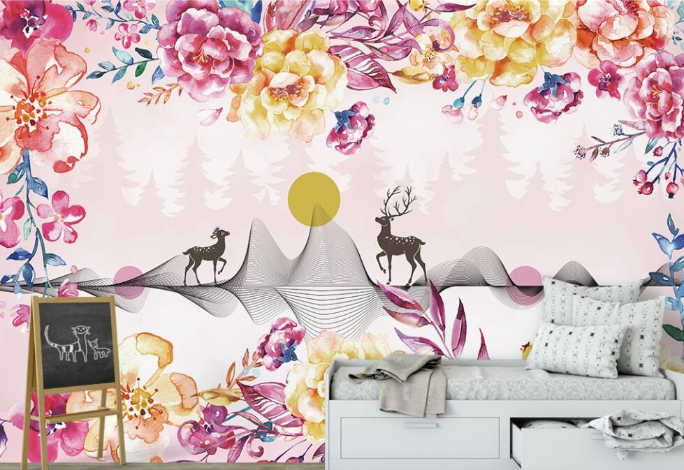 3D Cheerful Black Deer 2543 Wall Murals