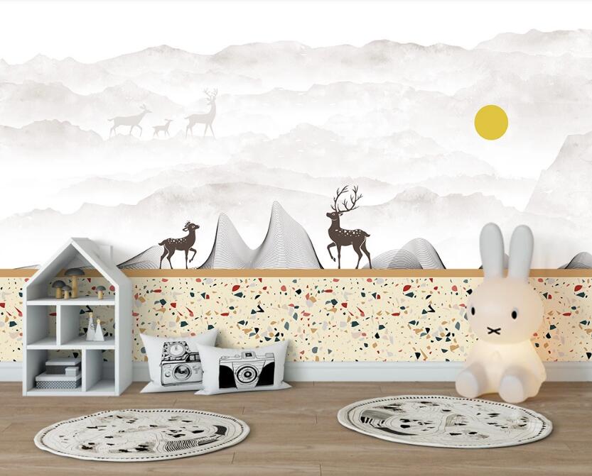 3D Black Deer And Misty Mountains 2542 Wall Murals