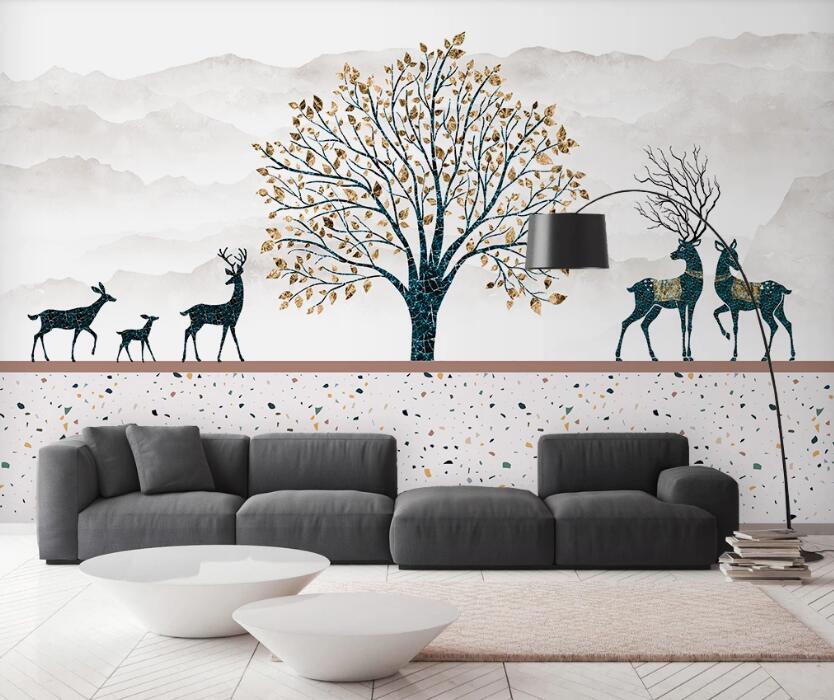 3D Dark Yellow Quiet Leaves 2535 Wall Murals