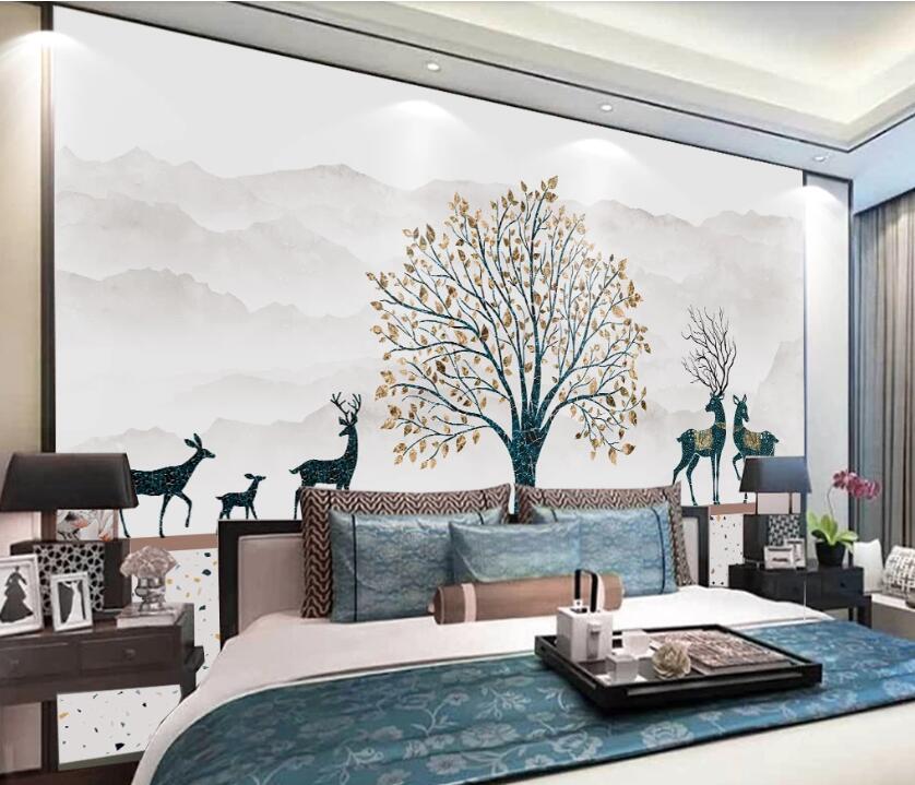 3D Dark Yellow Quiet Leaves 2535 Wall Murals