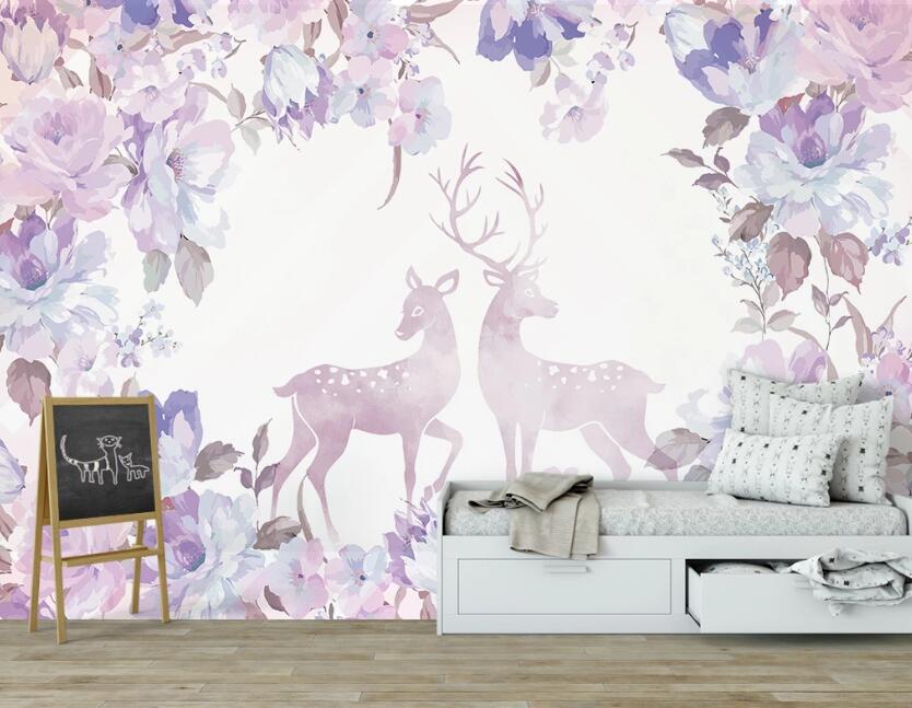 3D Lilac Dreamy Deer 2532 Wall Murals