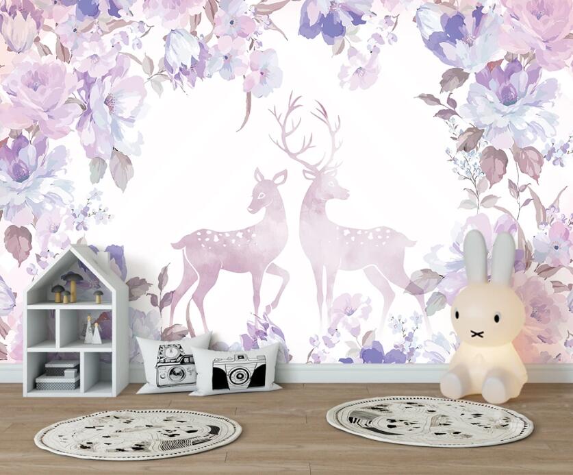 3D Lilac Dreamy Deer 2532 Wall Murals