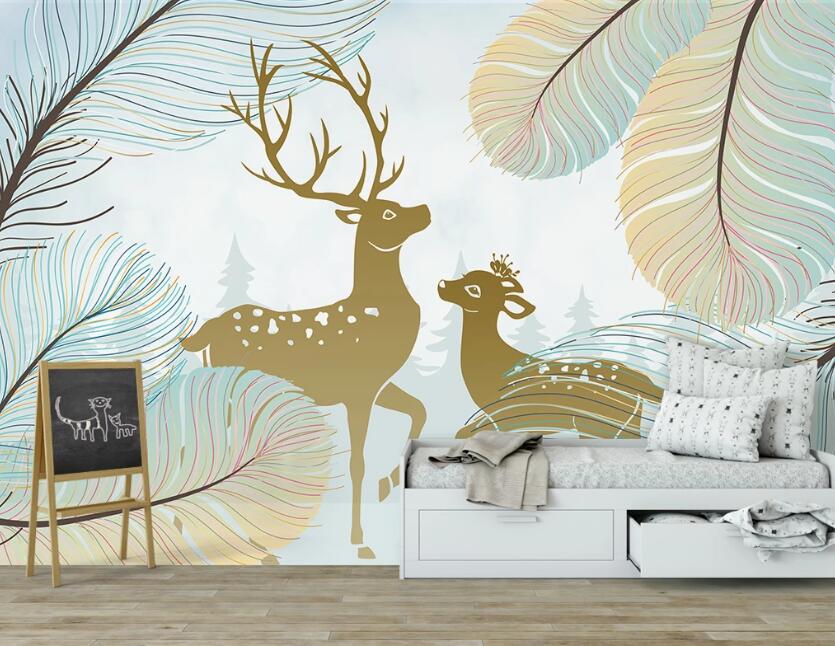 3D Deep Golden Gentle Deer 2527 Wall Murals