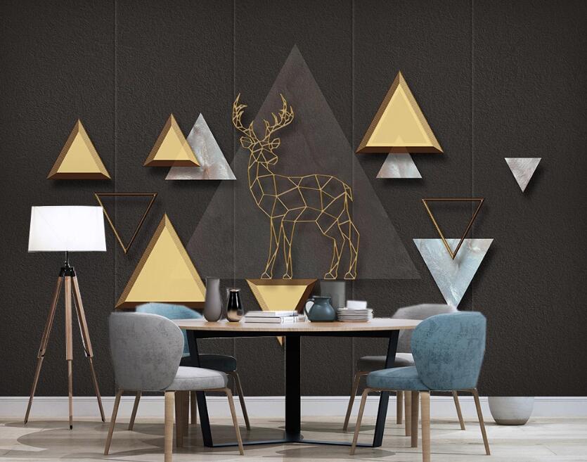 3D Deer Outlined By Golden Lines 2525 Wall Murals