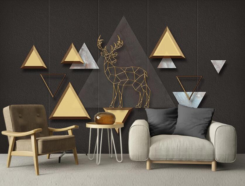 3D Deer Outlined By Golden Lines 2525 Wall Murals