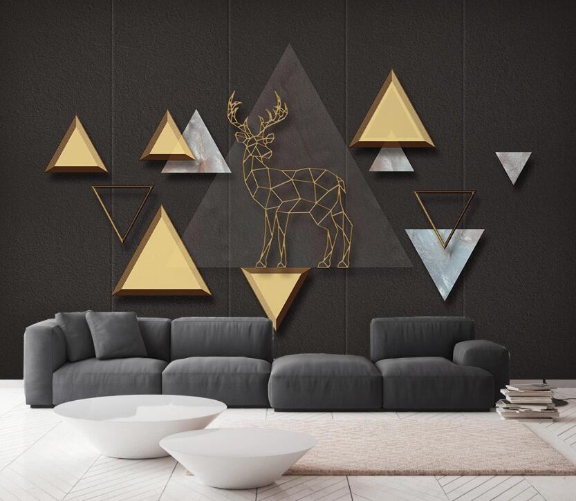 3D Deer Outlined By Golden Lines 2525 Wall Murals