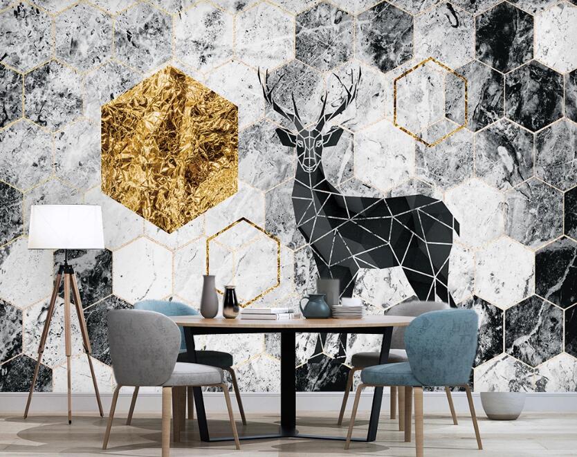 3D Black Stitched Deer 2522 Wall Murals