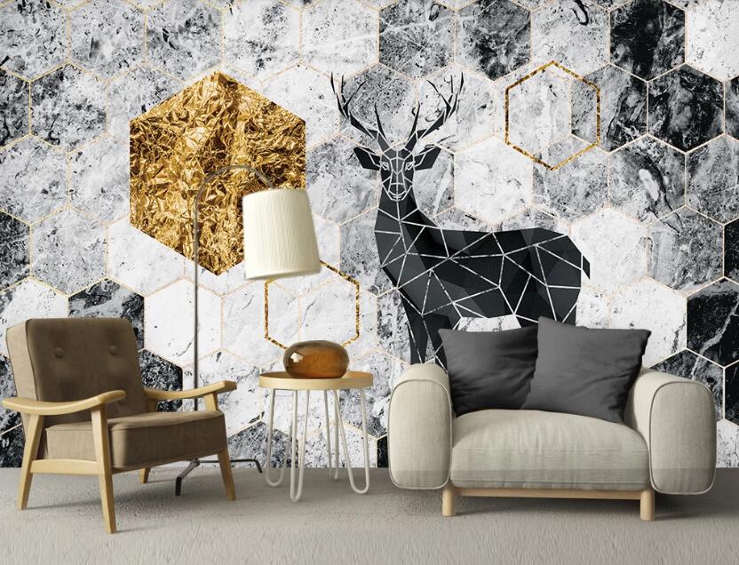 3D Black Stitched Deer 2522 Wall Murals