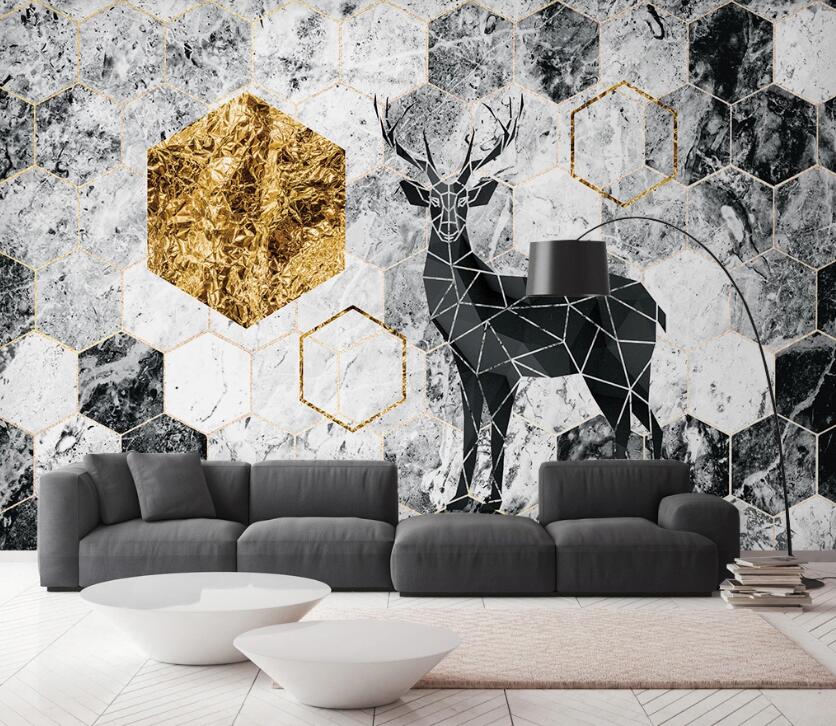 3D Black Stitched Deer 2522 Wall Murals