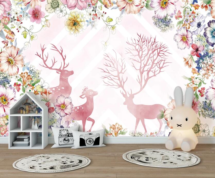 3D Pink Gorgeous Deer 2517 Wall Murals