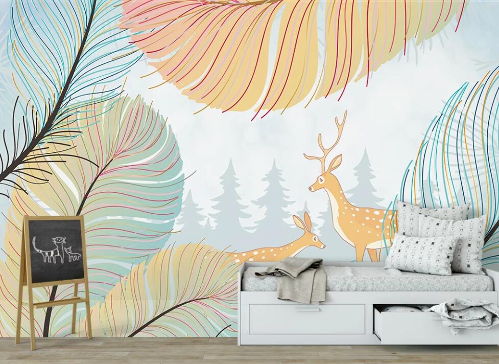 3D Deer Behind Bright Leaves 2514 Wall Murals