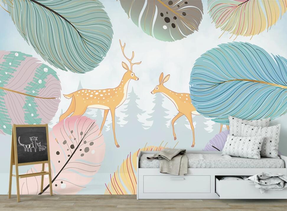 3D Yellow Couple Deer 2513 Wall Murals