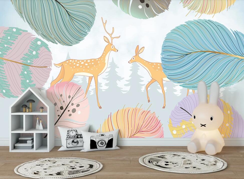 3D Yellow Couple Deer 2513 Wall Murals