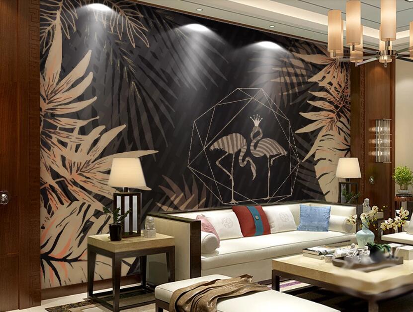 3D Light-colored Couple Flamingos 2505 Wall Murals