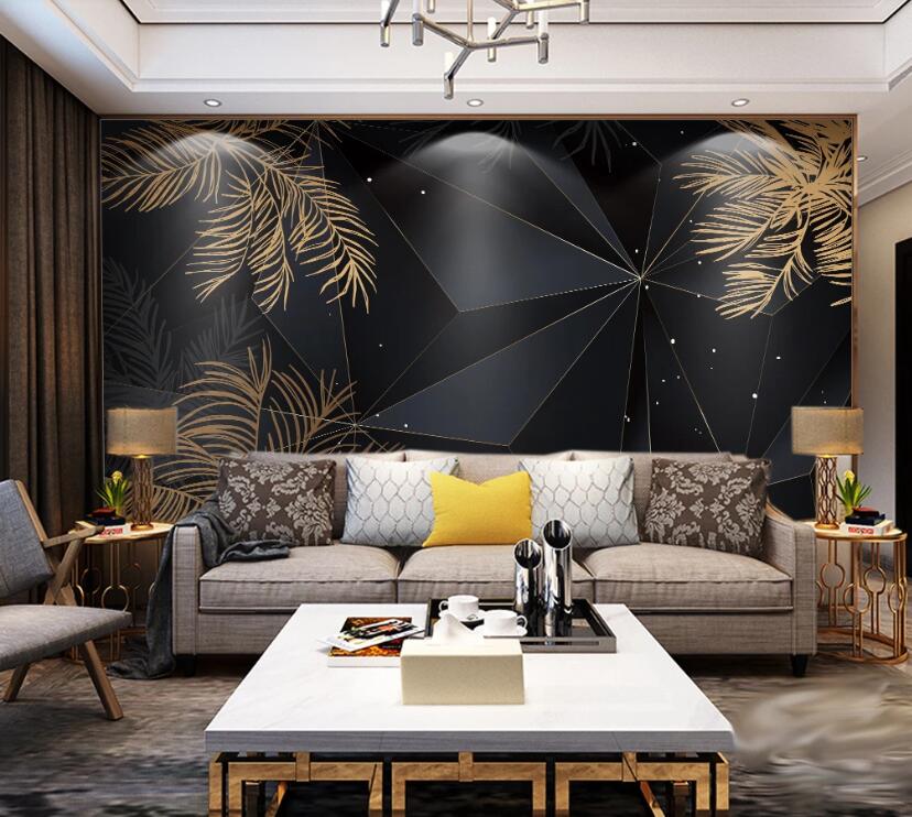 3D Golden Flowing Long Leaves 2502 Wall Murals