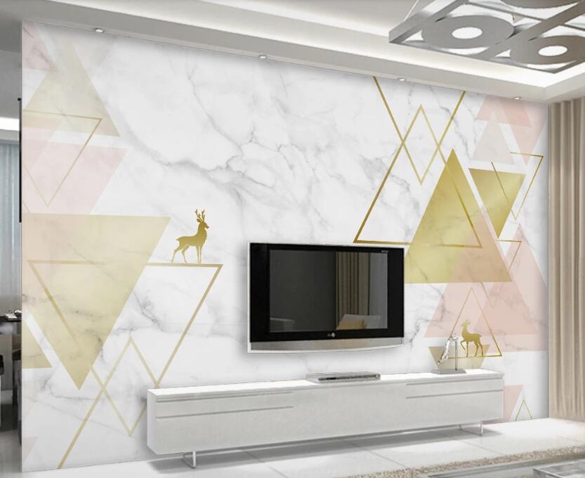 3D Gold Pink Triangle Stacking 2500 Wall Murals