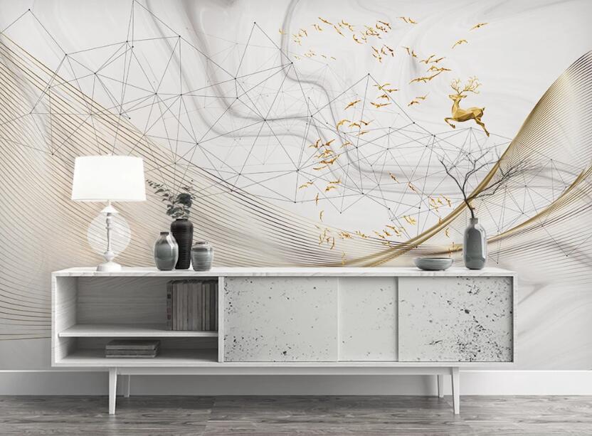 3D Golden Bird Flock 2489 Wall Murals