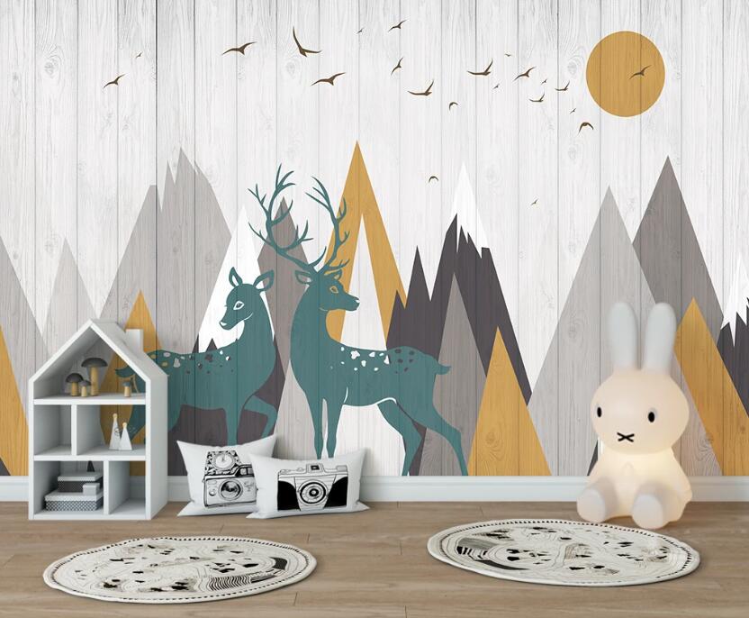 3D Dark Green Couple Deer 2486 Wall Murals