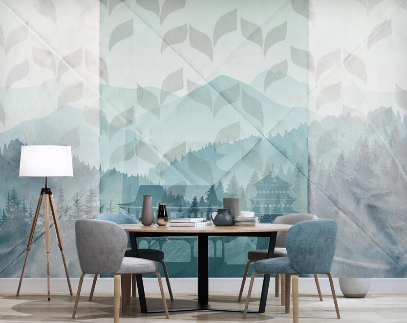3D Elegant Cyan Mountains 2483 Wall Murals