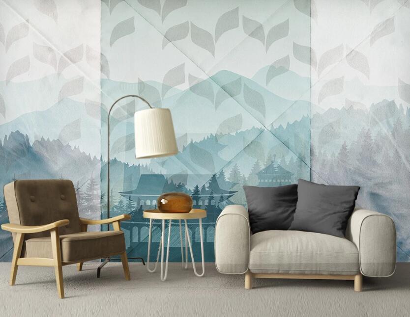 3D Elegant Cyan Mountains 2483 Wall Murals