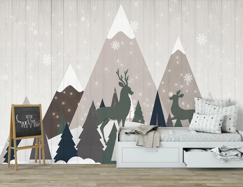 3D Dark Green Auiet Deer 2482 Wall Murals