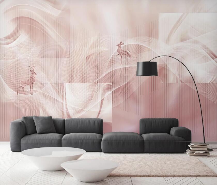 3D Sweet Sunny Pink Deer 2478 Wall Murals