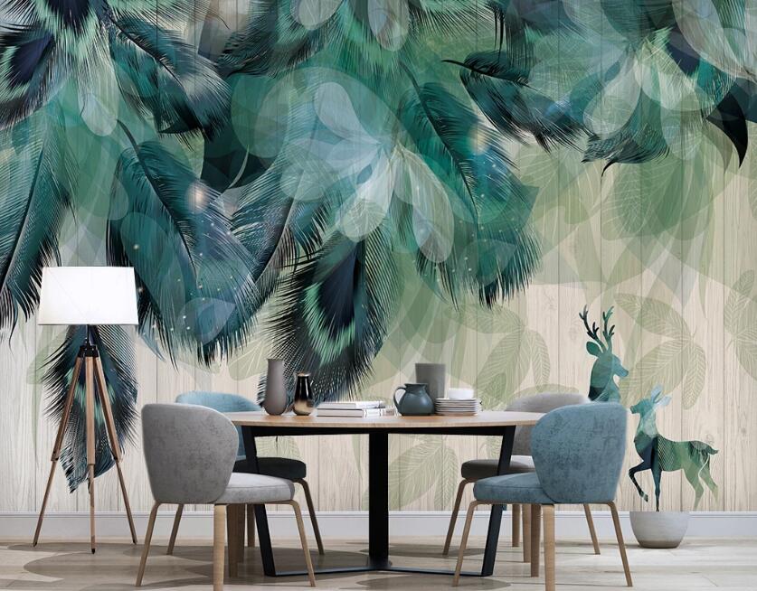 3D Dark Green Beautiful Feathers 2472 Wall Murals