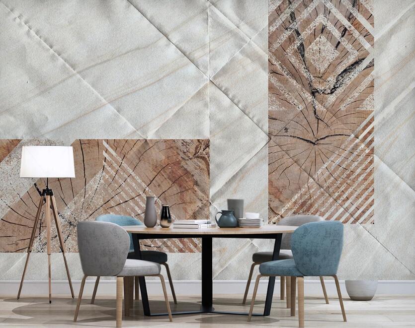 3D Brown And White Geometric Cutting 2464 Wall Murals