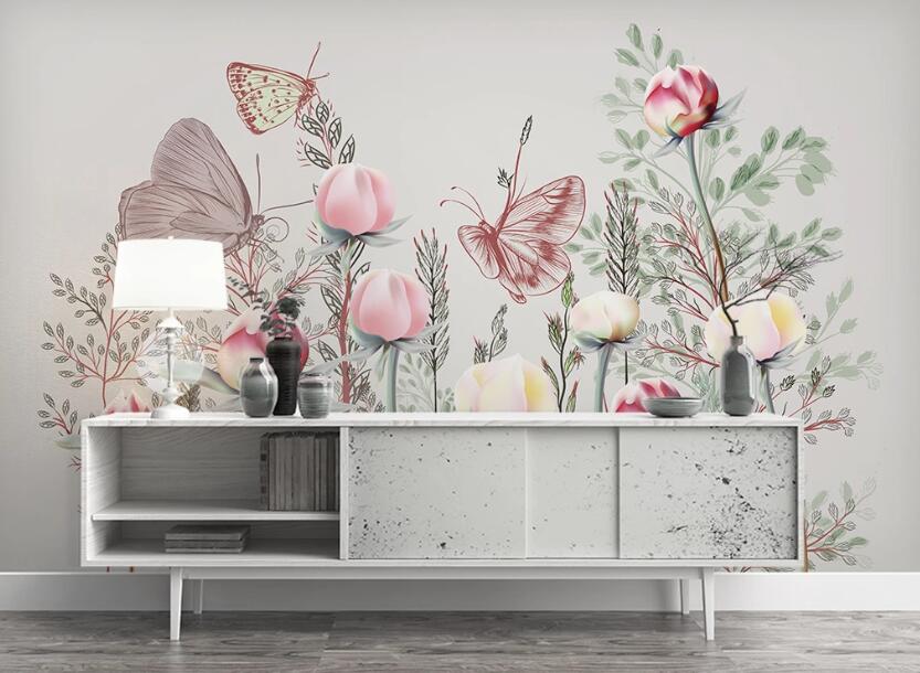 3D Pink And Yellow Vibrant Flowers 2460 Wall Murals