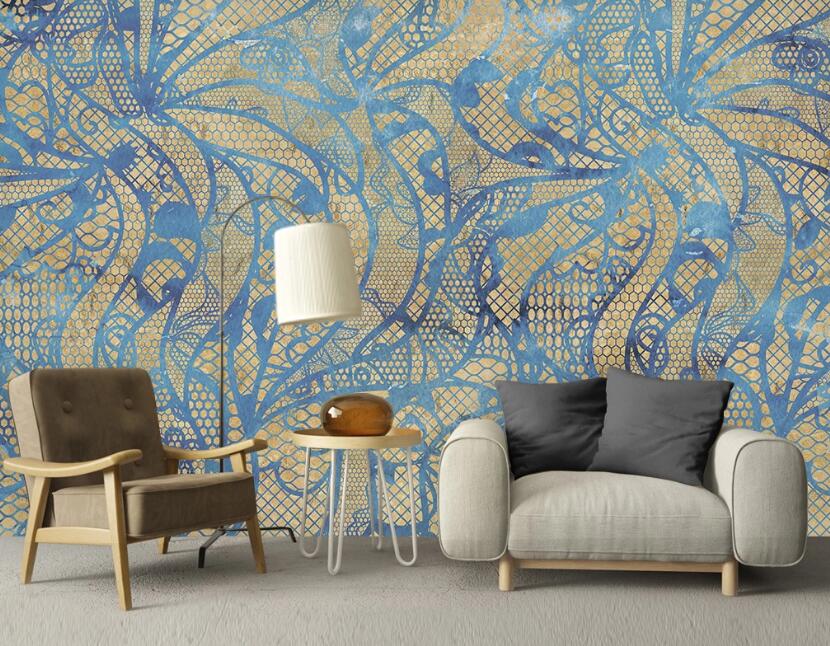 3D Blue And Yellow Pattern 2457 Wall Murals