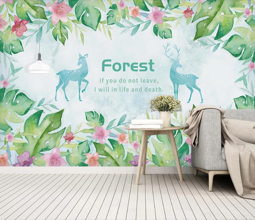 3D Light Blue Deer 2452 Wall Murals