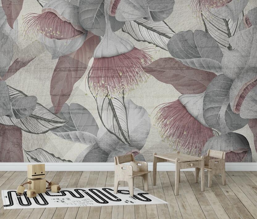 3D Elegant Leaves And Flowers 2448 Wall Murals