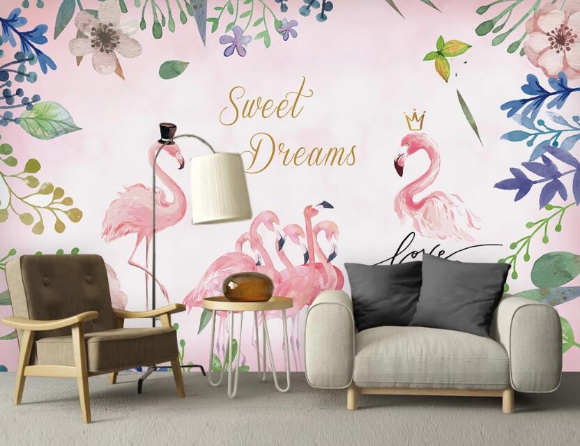 3D Sweet And Lively Flamingos 2443 Wall Murals