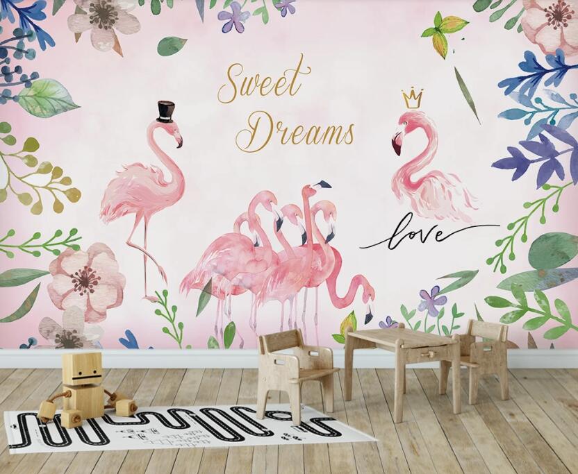 3D Sweet And Lively Flamingos 2443 Wall Murals