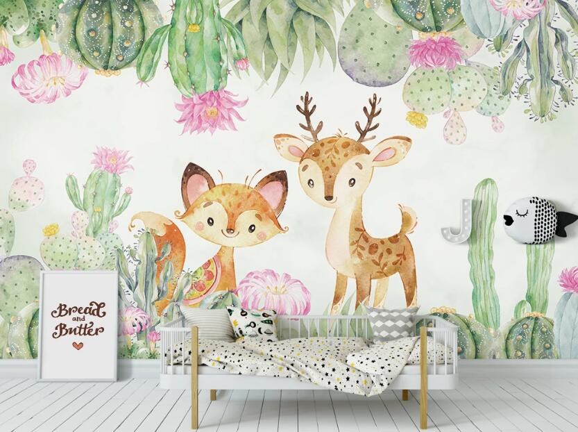 3D Fawn And Fox 2432 Wall Murals