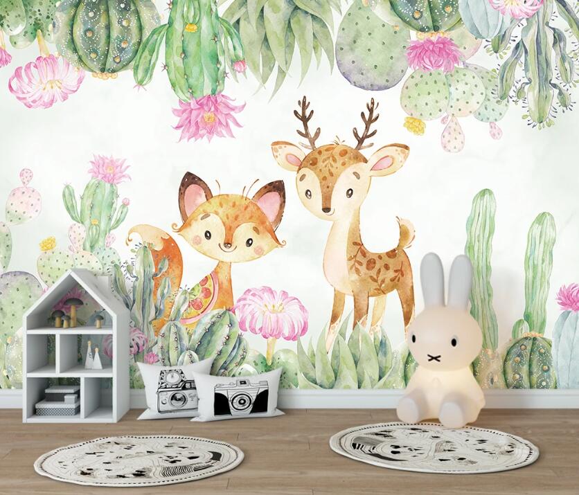 3D Fawn And Fox 2432 Wall Murals