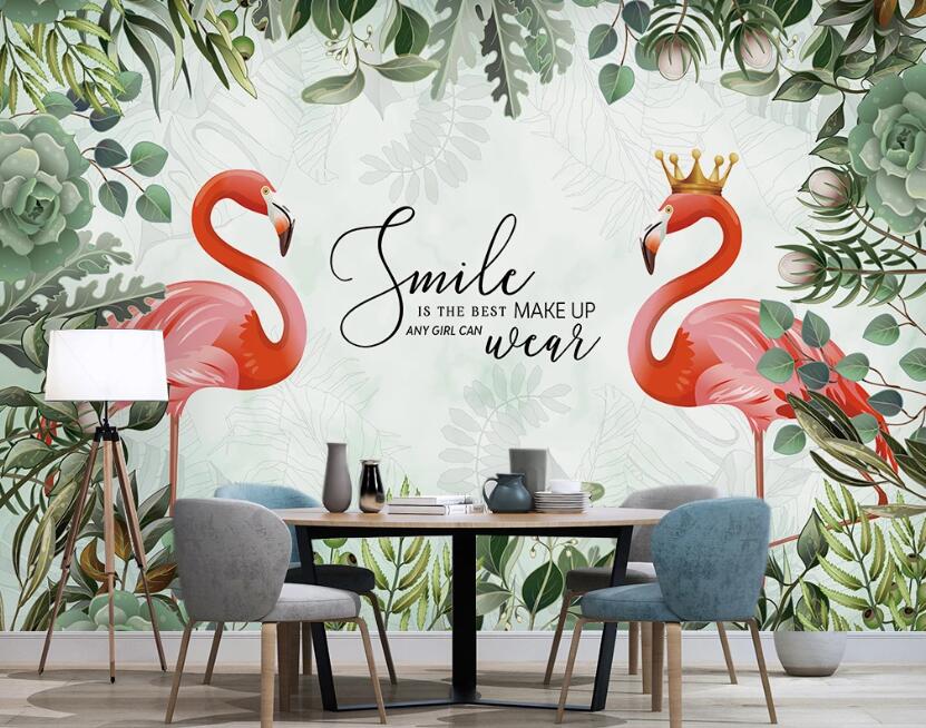 3D Smiling Red Flamingos 2423 Wall Murals