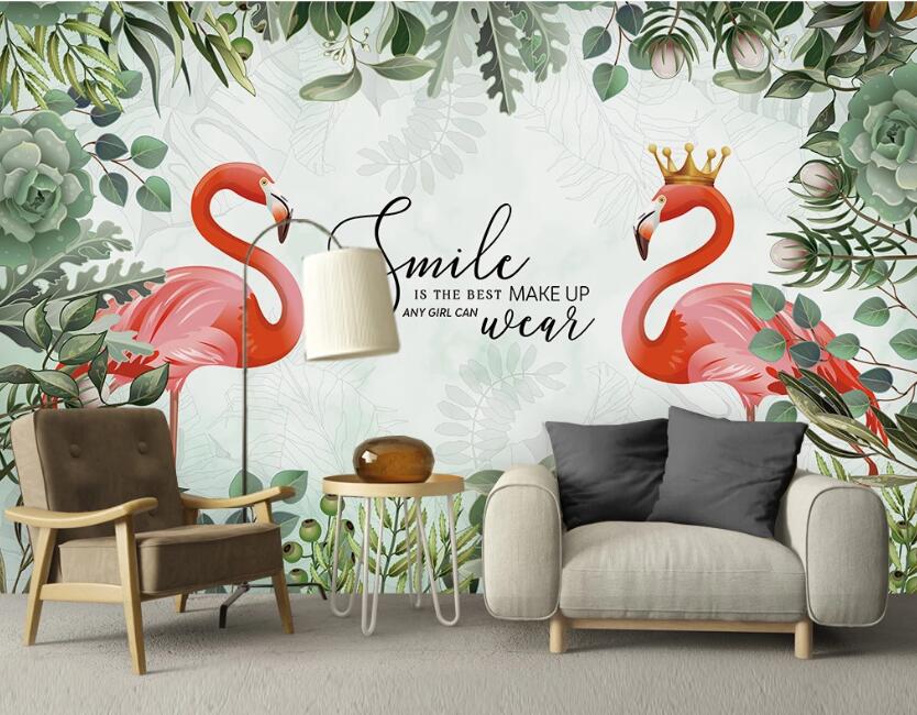 3D Smiling Red Flamingos 2423 Wall Murals