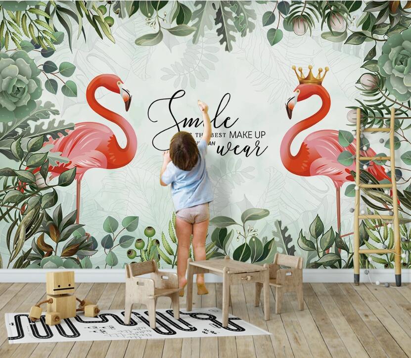 3D Smiling Red Flamingos 2423 Wall Murals
