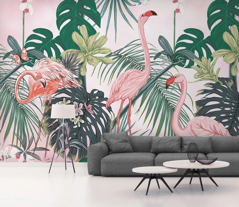 3D Pink Casual Flamingos 2422 Wall Murals